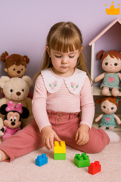 Babyhola 1-3 Yaş Kız Bebek Çocuk Çıtçıtlı Badi Pantolon Şık Alt Üst 2'li Takı...