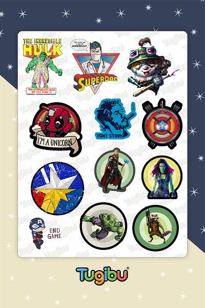 TUGİBU Marvel Sticker Set, Super Heroes Themed Sticker Set, 40 Pieces Marvel Stickers