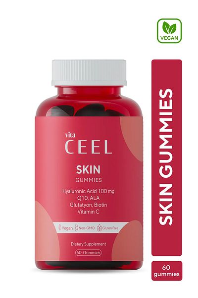 VitaCeel Skin Vitamin Chewable Vegan Gummy, Hyaluronic Acid, Vitamin C, Glutathione, Q10, Ala, Biotin
