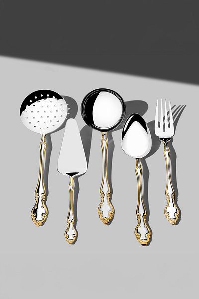 Nehir adriana Gold - 12 Person 89 Piece Leather Boxed Fork Spoon Knife Set