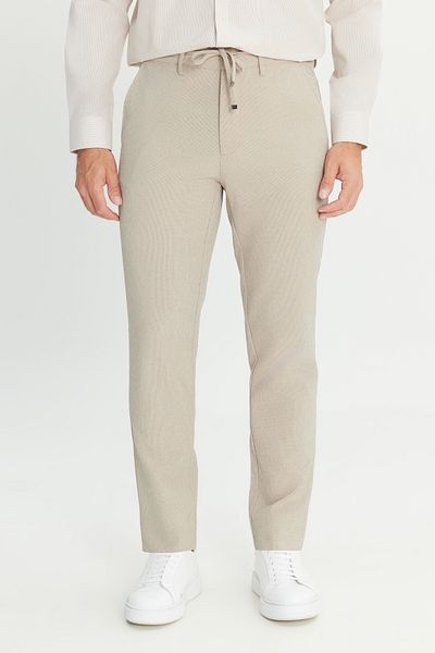 AC&Co / Altınyıldız Classics Ανδρικό μπεζ Slim Fit Slim Fit με δεμένη μέση ριγέ πλαϊνή τσέπη Casual Jogger παντελόνι