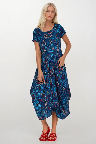 Trend Alaçatı Stili Rochie de vară asimetrică cu buzunar geantă bleumarin - Detaliu ciucuri ALC-X13593