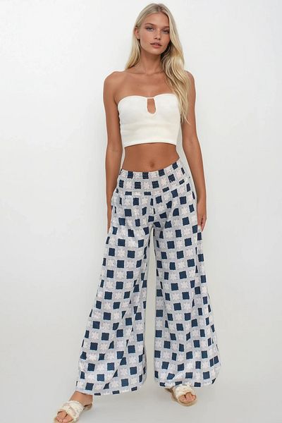 Trend Alaçatı Stili Pantaloni cu model cu picioare largi pentru femei Airman Blue ALC-X14254