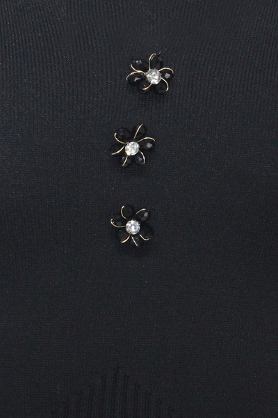 Trend Alaçatı Stili Damska czarna bluzka dzianinowa bez rękawów z dekoltem w serek z przodu i z tyłu, z ozdobnym dodatkiem ALC-X14273