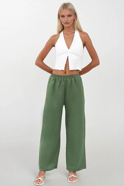 Trend Alaçatı Stili Women's Khaki Elastic Waist Aerobin Palazzo Trousers Alc-X14265