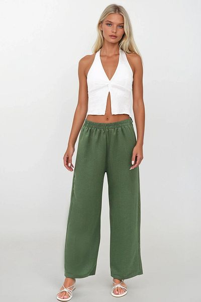 Trend Alaçatı Stili Women's Khaki Elastic Waist Aerobin Palazzo Trousers Alc-X14265