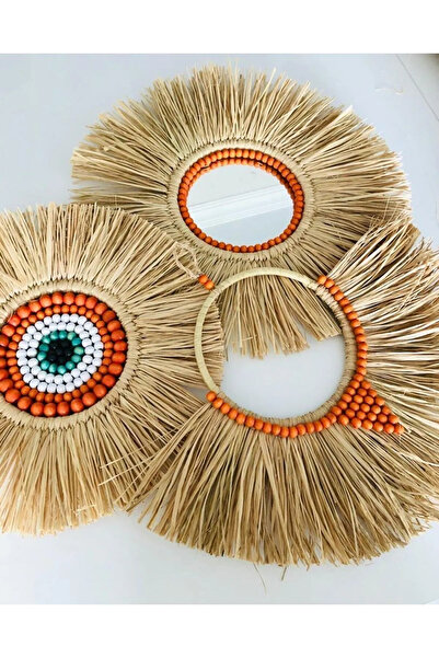 Genel Markalar El Yapmı Rafya Duvar Süsü Duvar Aynası Bohem Tarzı