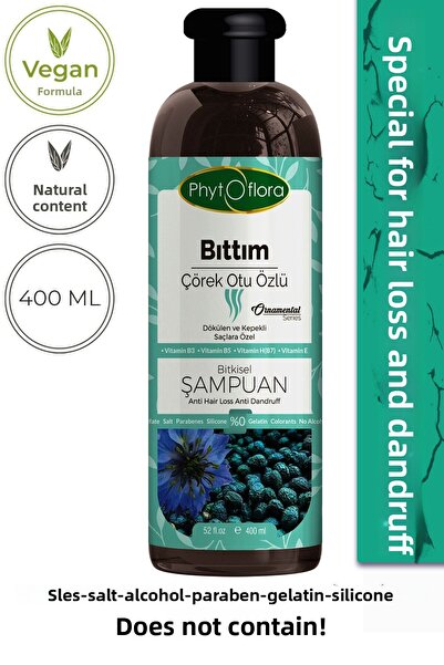 Phytoflora شامبو عشبي Bıttım Extract خاص بدون ملح للشعر المتساقط والقشرة 400 مل