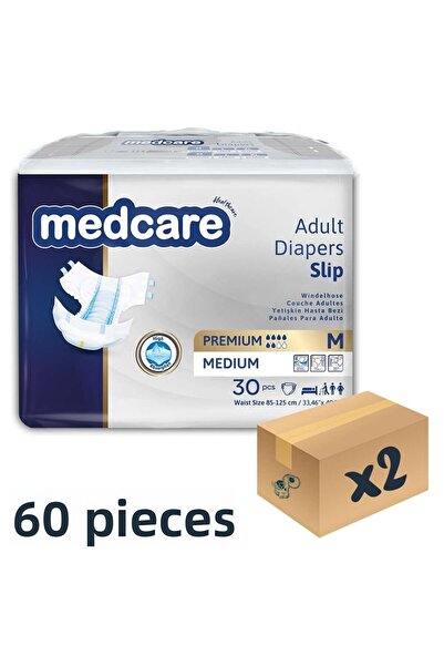 MEDCARE حفاضات بريميوم M مقاس 6 - متوسطة الحجم، عبوتين تحتوي على 30 قطعة، 60 قطعة