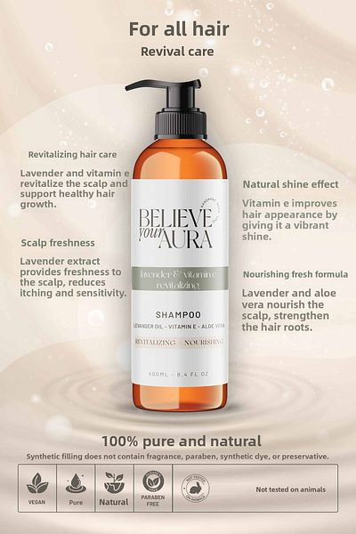 Believe Your Aura Lavender Oil Shampoo - Revitalizing and Soothing Natural Hair Care Shampoo - 400 ml
