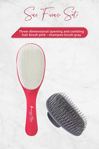 nascita Three Dimensional Opening Combing Hair Brush Pink and Shampoo Brush Gray