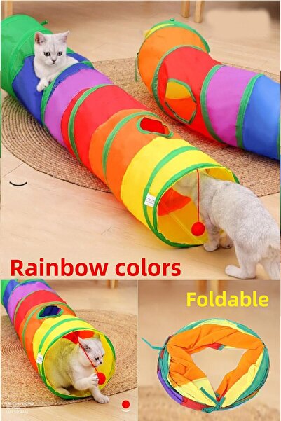 Duffa نفق القط المسطح القابل للطي قوس قزح S متعرج القط الكلب لعب نفق الحيوانا...