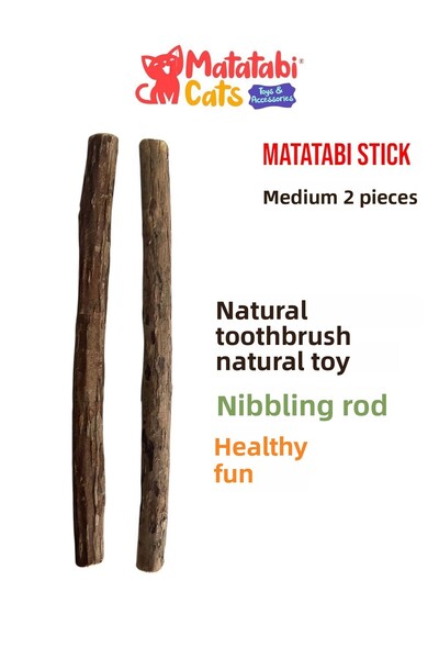 MATATABİ CATS Stick Medium Natural Cat Chew Stick, Cat Toy 2 Pack (Not catnip/mint)