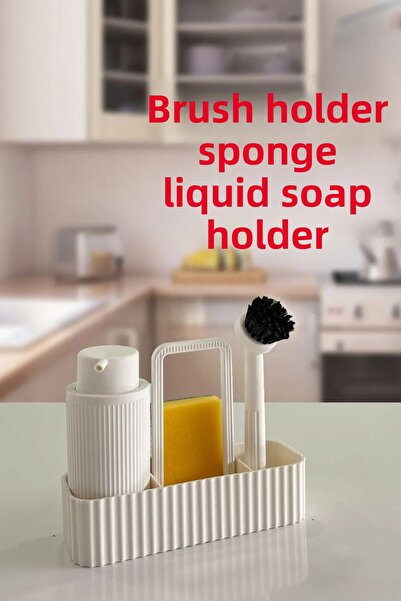 UFİX Set de chiuvetă de bucătărie cu perie albă, dozator de săpun lichid deas...