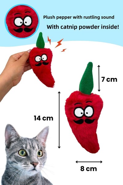 Miyav Cat Toy Set with Rustling Sound (2 Pieces) – Plush Eggplant & Pepper Catnip Cat Toys