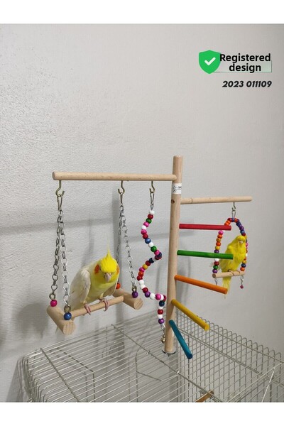 SAKAPET Cage Colored Budgie - Giant Fun Platform with Cockatiel and Perch