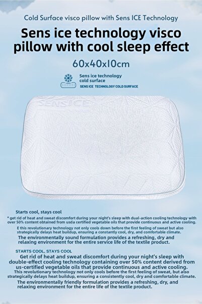 VİSCOTEX Sens Ice Technology Cool Sleeping Effect Neck Supported Visco Orthopedic Pillow Small 60X40X10 cm