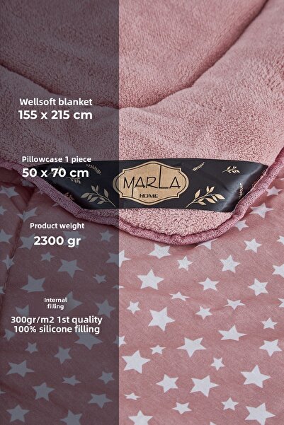 MARLA HOME Single Star Patterned Welsoft Quilt Set - Double Sided Blanket Fluffy Soft