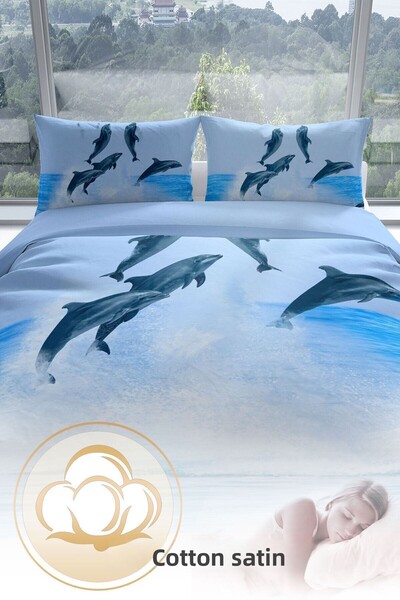 PerlaSera Dolphin2 3d Cotton Satin Double Duvet Cover Set