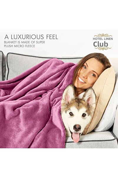 Hotel Linen Klub Double-Flannel Micro-Fleece Throw Blanket, 200 x 220 cm, Rose Pink