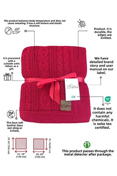 DALİSA Cuo Knitted Knitwear Sofa Shawl, Children's Blanket Cuo Red - 130x150