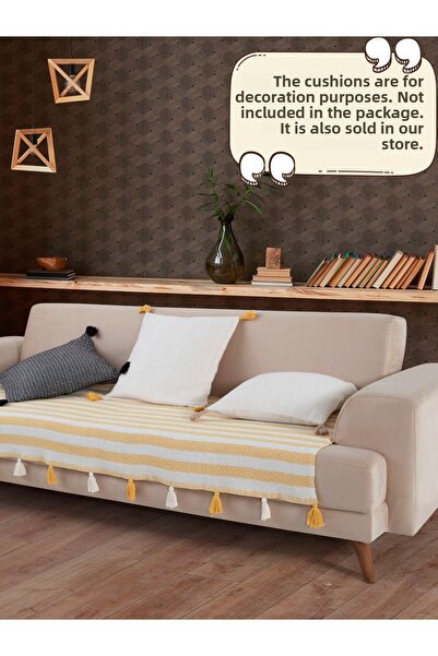 Lux Touch غطاء أريكة ليفا بوم بوم أصفر مقاس 115 × 200 سم - شال معنقدة