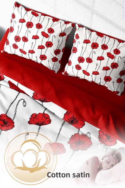 PerlaSera Double Duvet Cover Set, Dense Weave Cotton Satin, 3D Special Design Rosebud