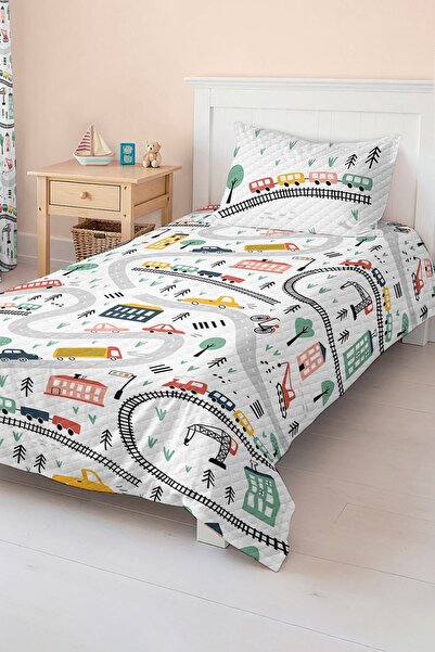 Realhomes مجموعة غطاء سرير بيك لغرفة الأطفال والمراهقين بنمط السيارة الحية