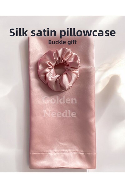 Golden Needle Ποιοτική Μεταξωτή Σατέν Μαξιλαροθήκη 50x70 εκ., Μεταξωτή Σατέν Πόρπη Πούδρα Ροζ