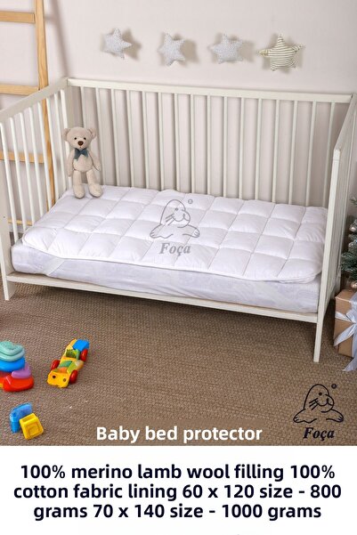Foçatex صوف خروف ميرينو 100% - بطانة مبطنة بالقطن، وسرير أطفال وواقي مرتبة