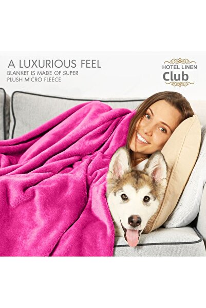 Hotel Linen Klub Double-Flannel Micro-Fleece Throw Blanket, 200 x 220 cm, Fuchsia Pink