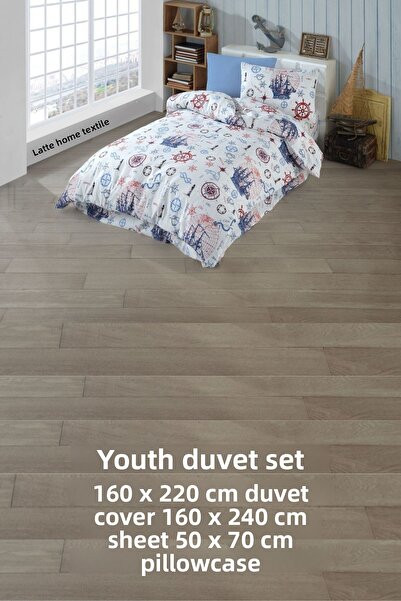 LATTE TEKSTİL Set de lenjerie de pat Ranforce din bumbac cu model Sailor pentru copii/tineri