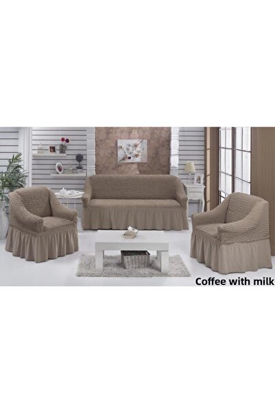 Karna Home Set huse de canapea din bumbac 4 piese Maro lapte - 210 X 240