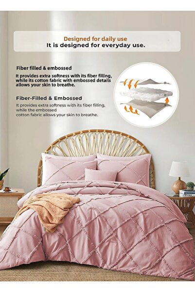 Evlen Home Collection Aimar Cotton Bedspread Set - Casual Double Sided, Personality Boho, 3 Pieces Fiber Filled Powder