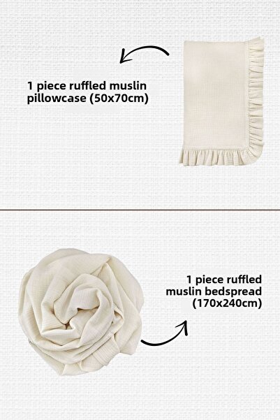 Minelya Home Collection Aura Single Muslin Pique Set - 2 Pieces Ruffle Bedspread and Pillowcase