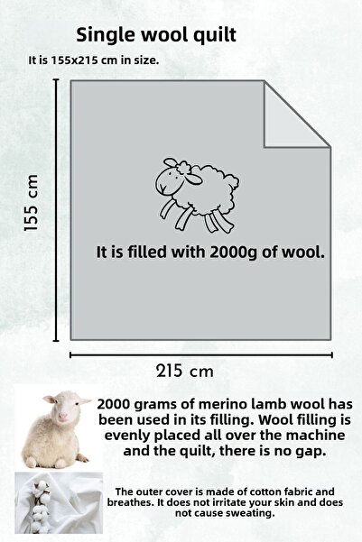 Elyaf Sepeti 100% Natural Wool Washable Single Wool Quilt