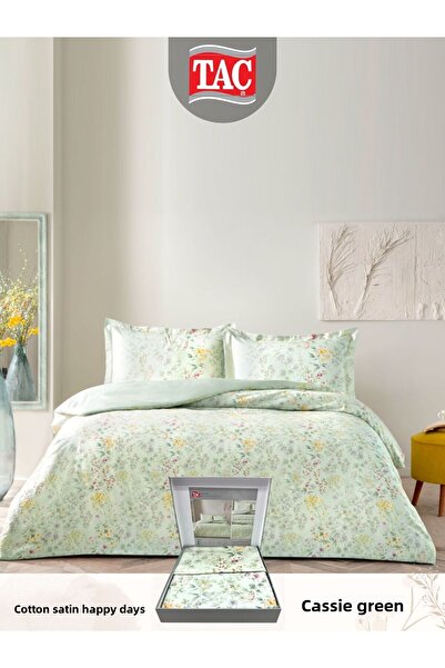 Taç Cassie Green Cotton Satin Double Duvet Cover Set