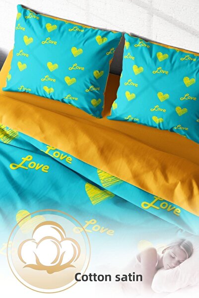 PerlaSera Turcoaz 3D Design Special - Set cuvertură de pilota dublă, satin de bumbac țesut dens