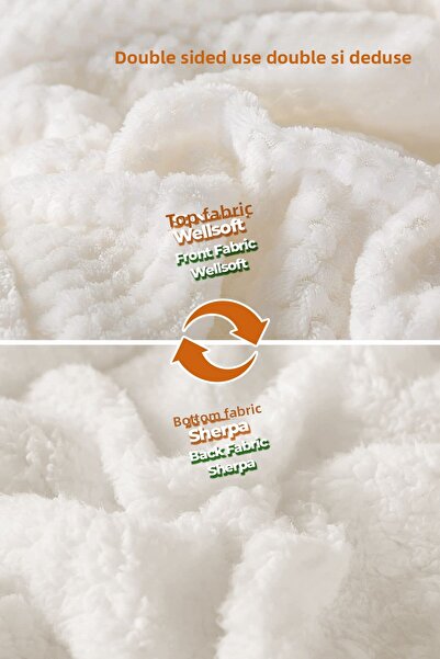 Evlen Home Collection Double Sided Ultra Soft Wellsoft Plush Quilt - Padded Double 200X220 cm Cream White