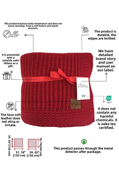 DALİSA Rebecca Red Knitwear Soft Sofa Shawl - Children's Blanket, 130x150