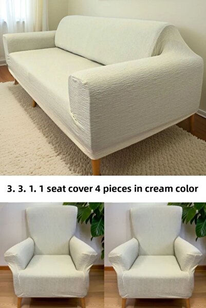 intil Set huse de scaun jacquard din bumbac flexibil și lavabil - Set 3+3+1+1