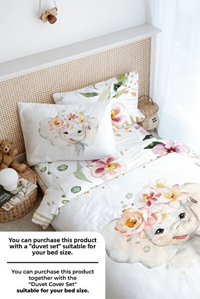 Tuğba Kuğu Single Fitted Sheet Set - for Baby Series - Watercolor Elephant
