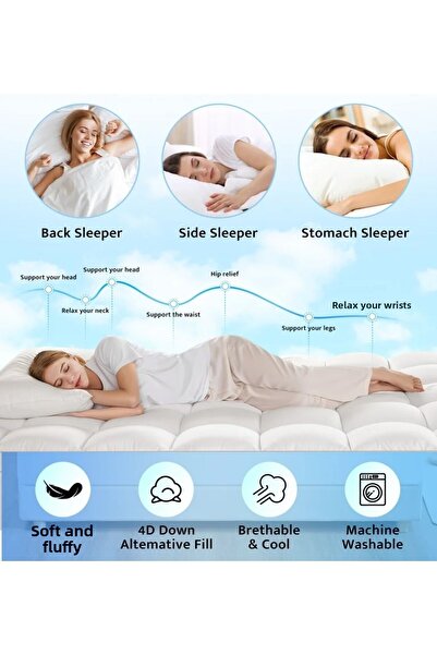 KOZZY HOME Fluffy 1000 Gr Four-Corner Elastic Sleeping Pad, 100% Micro Cotton Fabric, 2 Pillowcases as a Gift