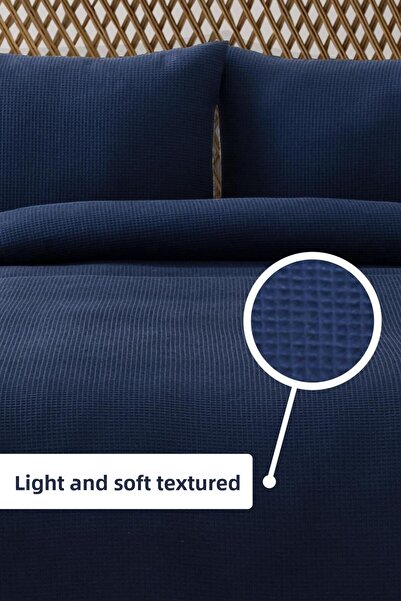 Denizli Concept Navy Blue Waffle Double Pique Set - Soft and High Quality 200x220 Cm