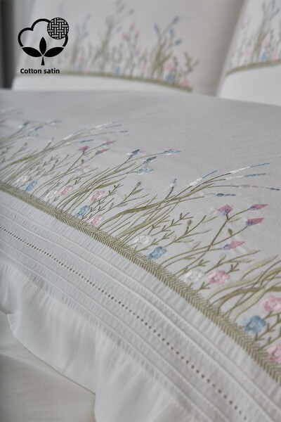 Nazik Home Double Fairy Tale Embroidered Duvet Cover and Pique Set - 7 Pieces