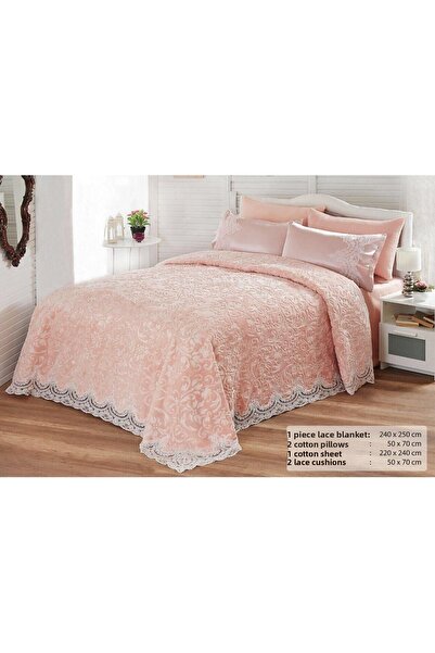 madam gold طقم بطانية العروس مفرش سرير مطرز باللؤلؤ الفرنسي مع صندوق خاص للشحن