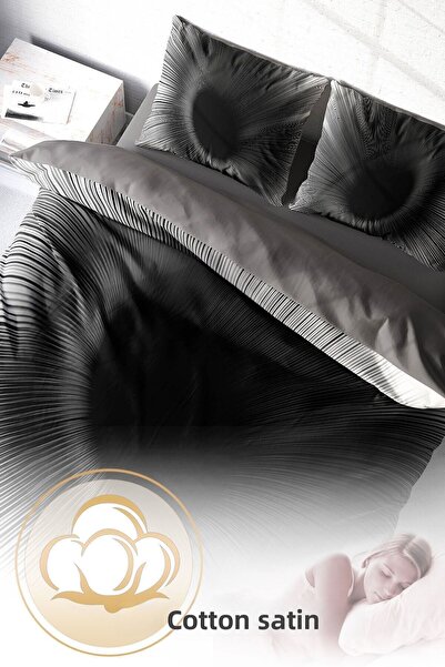 PerlaSera 3D Custom Design Gray Wortex - Double Duvet Cover Set, Tight Woven Cotton Satin