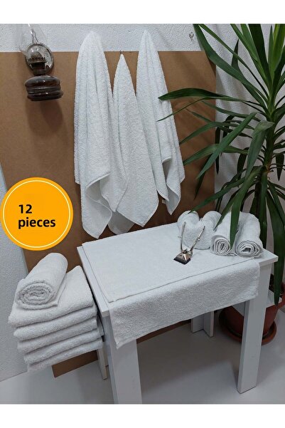 Mef Collection 12 قطعة مناشف حلاقة بيضاء 50x90 |   مجموعة اقتصادية صحية لمناش...