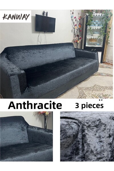kanway غطاء أريكة من القماش المخملي (3 قطع) غطاء أريكة مرن قابل للغسل وغطاء س...