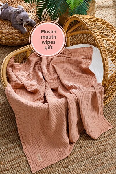 ZEYPBA سالمون بحواف مخيطة غطاء موسلين للأطفال والرضع من 4 طبقات 100% قطن 90x1...